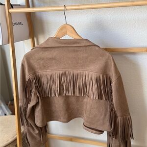 ILLA ILLA Suede Fringe Jacket in Brown